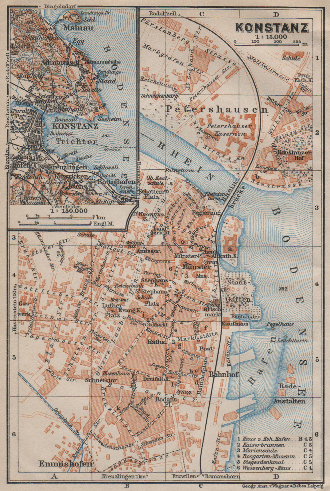 CONSTANCE. KONSTANZ. town city stadtplan. Germany karte. BAEDEKER 1913 old map